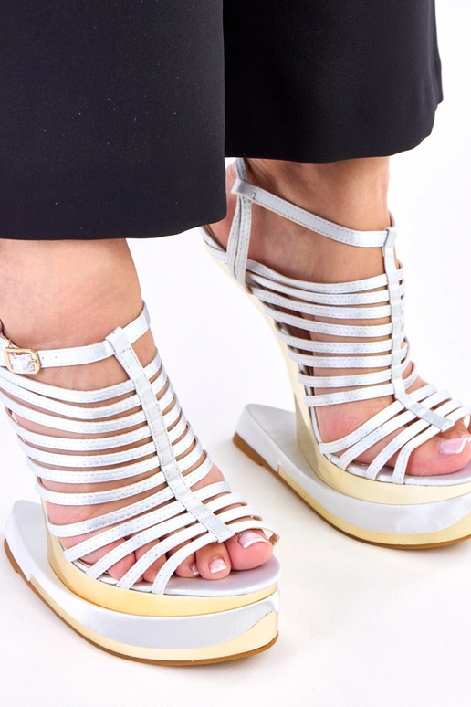 Sandalias grises sobre tacón...