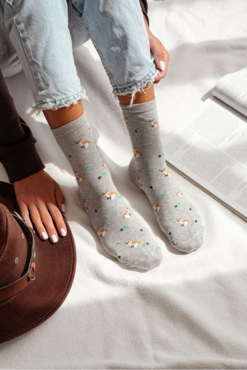 Calcetines de mujer IN Zorros y hojas gris melange