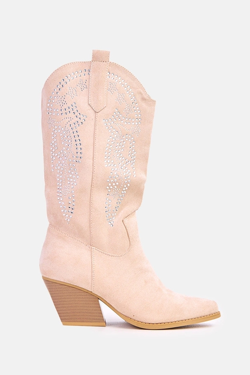 Botas vaqueros acolchados beige con...