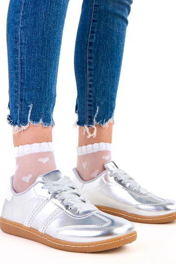 Zapatillas deportivas plateadas para mujer con cordones de satén Madres