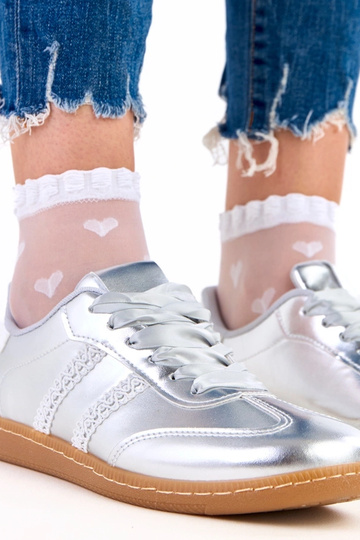 Zapatillas deportivas plateadas para mujer con cordones de satén Madres 2