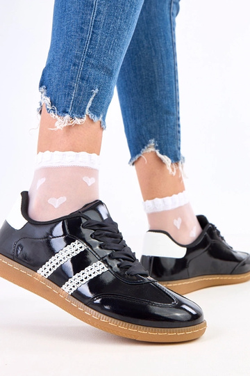 Zapatillas deportivas negras para mujer con cordones de satén Madres