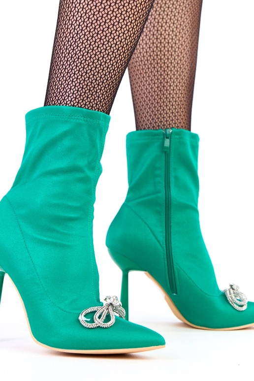 Botines de satén verdes con lazo de...