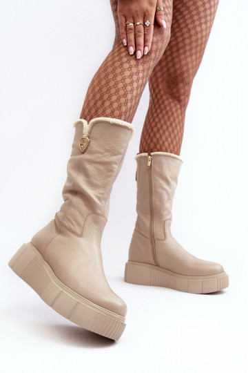 Femenino Piel botas Con Vilna beige Bayla 2