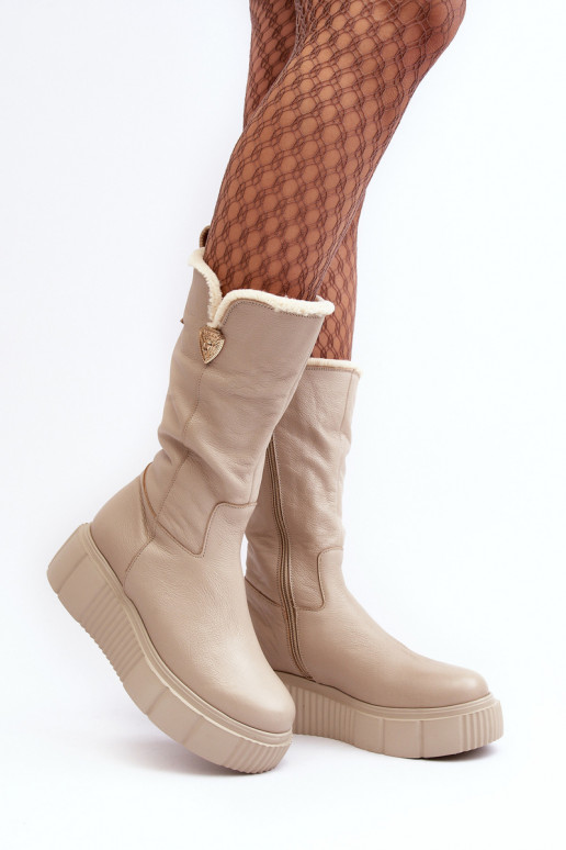 Femenino Piel botas Con Vilna beige Bayla