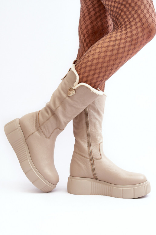 Femenino Piel botas Con Vilna beige Bayla