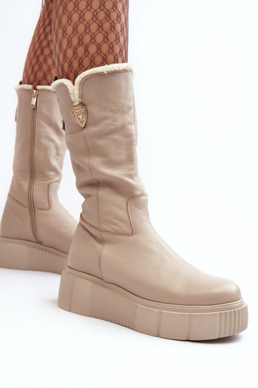 Femenino Piel botas Con Vilna beige Bayla