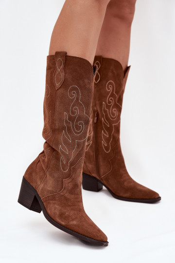 de gamuza botas estilo vaquero Femenino con tacones color marrón Karira 2