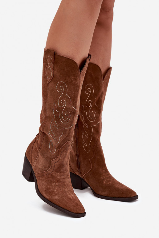de gamuza botas estilo vaquero Femenino con tacones color marrón Karira