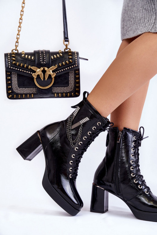 De moda calentamiento Piel Botas con adornos de color negro Tiene quelta