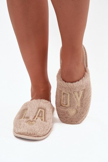 Zapatillas Femenino con un abrigo de piel LADY Vinceza 19958 beige