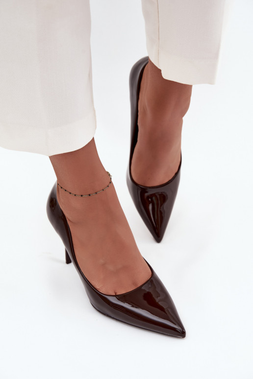 con efecto barniz Eko Piel zapatos de tacón alto Femenino Ze Szpiczastymi Noskami CzekoladoAe Jadira