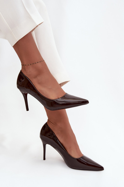 con efecto barniz Eko Piel zapatos de tacón alto Femenino Ze Szpiczastymi Noskami CzekoladoAe Jadira