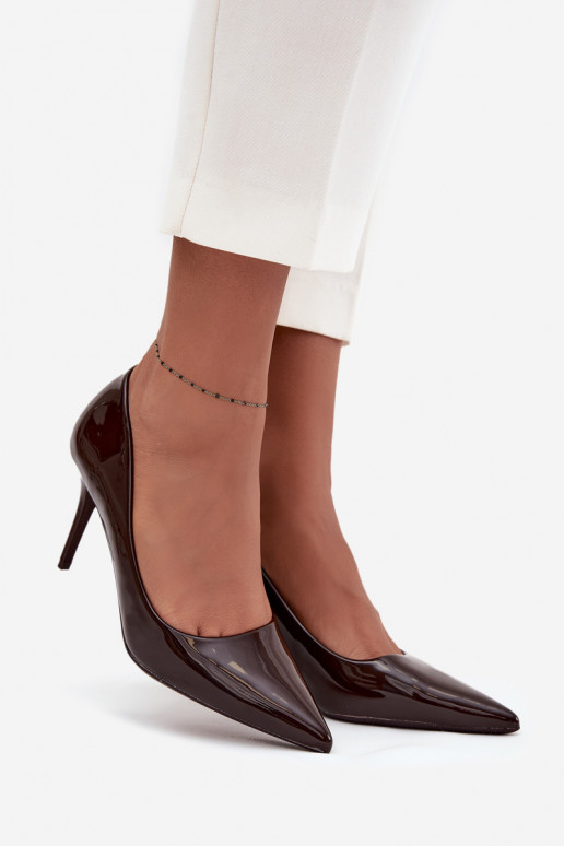 con efecto barniz Eko Piel zapatos de tacón alto Femenino Ze Szpiczastymi Noskami CzekoladoAe Jadira