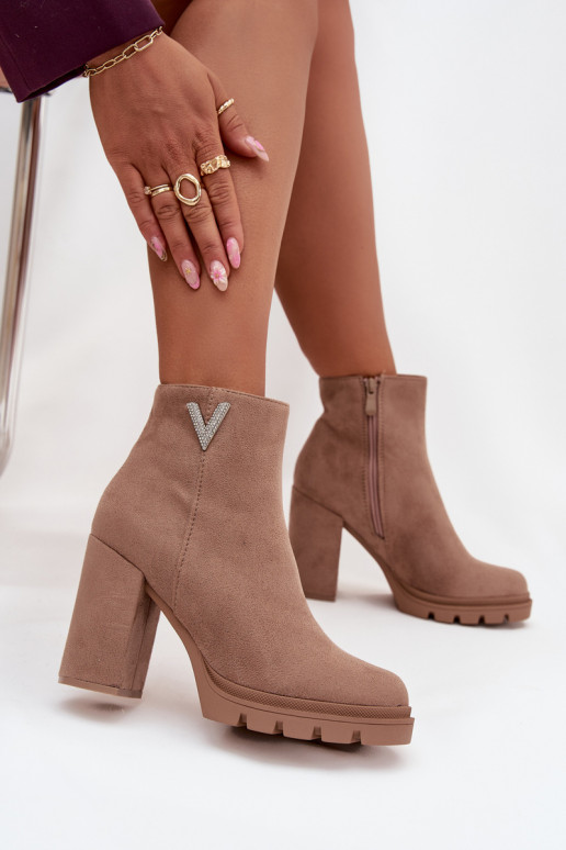 Botas de mujer calentamiento con tacones Con decoraciones Detalem beige Briella