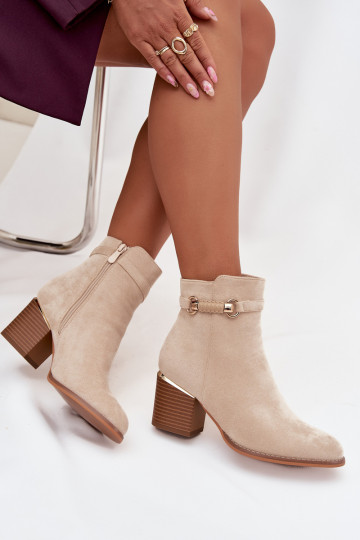 Botas de mujer calentamiento con tacones con tacones decorados beige Galissa