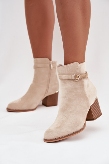 Botas de mujer calentamiento con tacones con tacones decorados beige Galissa 2