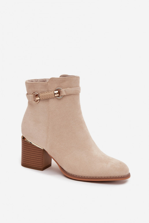 Botas de mujer calentamiento con tacones con tacones decorados beige Galissa