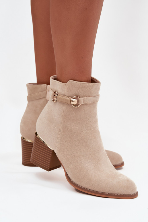 Botas de mujer calentamiento con tacones con tacones decorados beige Galissa