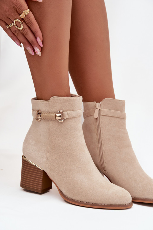 Botas de mujer calentamiento con tacones con tacones decorados beige Galissa