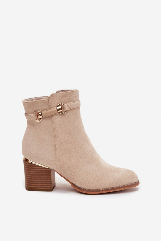 Botas de mujer calentamiento con tacones con tacones decorados beige Galissa