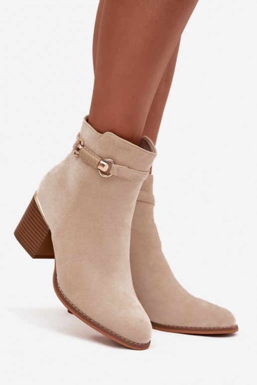 Botas de mujer calentamiento con tacones con tacones decorados beige Galissa