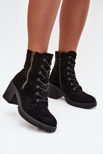 calentamiento Botas de mujer con un encaje y cremallerasami de color negro Paressa 2