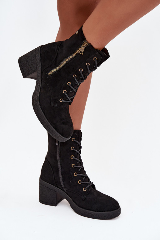 calentamiento Botas de mujer con un encaje y cremallerasami de color negro Paressa