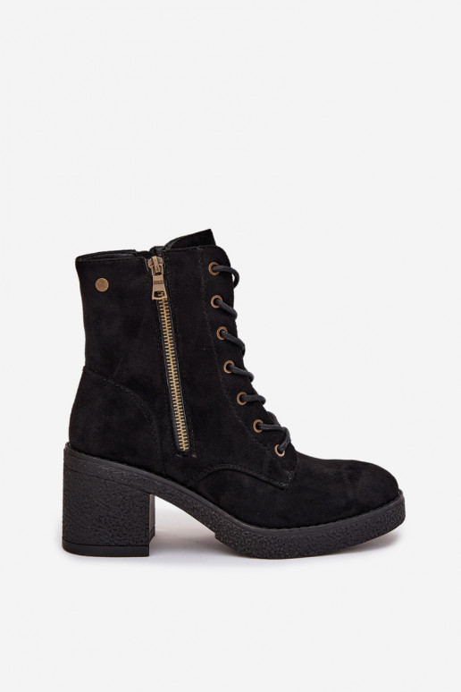 calentamiento Botas de mujer con un encaje y cremallerasami de color negro Paressa