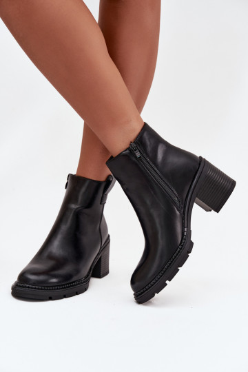 calentamiento Botas de mujer de cuero ecológico con tacones de color negro Alvena