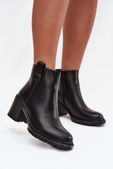 calentamiento Botas de mujer de cuero ecológico con tacones de color negro Alvena 2