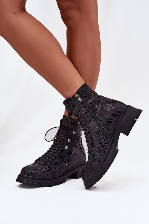 Piel botines de trabajo Femenino calentamiento Al castillo Artiker 57C2257 de color negro