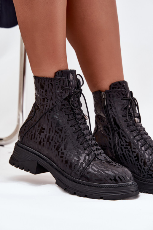 Piel botines de trabajo Femenino calentamiento Al castillo Artiker 57C2257 de color negro