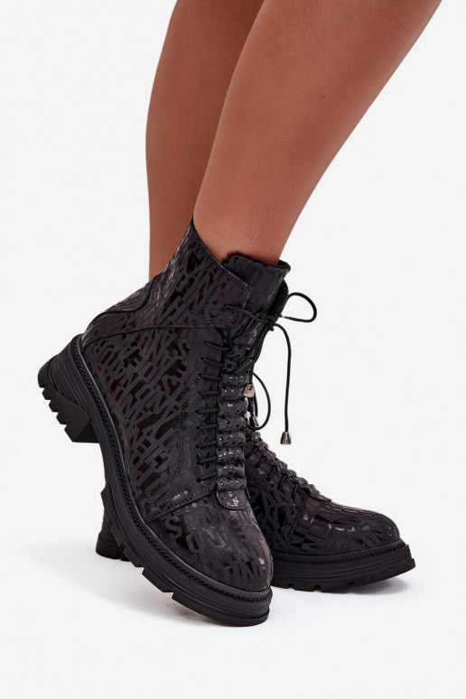 Piel botines de trabajo Femenino calentamiento Al castillo Artiker 57C2257 de color negro