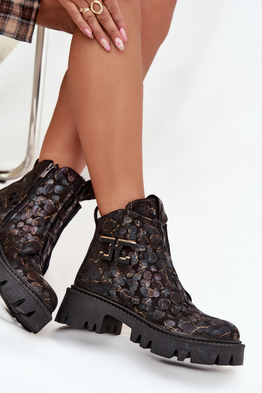 Piel Botas de mujer con adornos calentamiento Artiker 57C2084 Negro y-color dorado