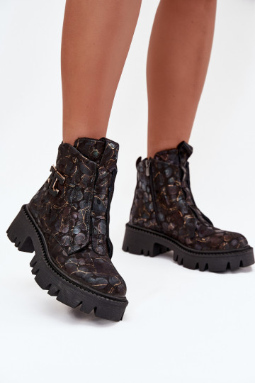 Piel Botas de mujer con adornos calentamiento Artiker 57C2084 Negro y-color dorado 2