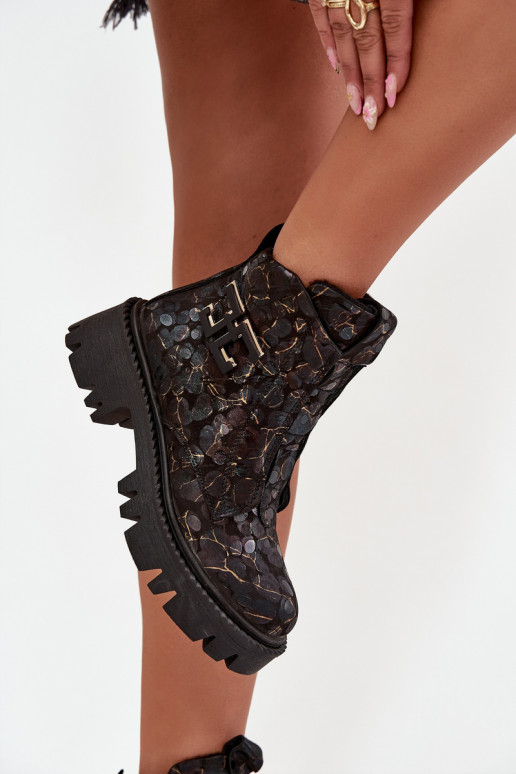 Piel Botas de mujer con adornos calentamiento Artiker 57C2084 Negro y-color dorado