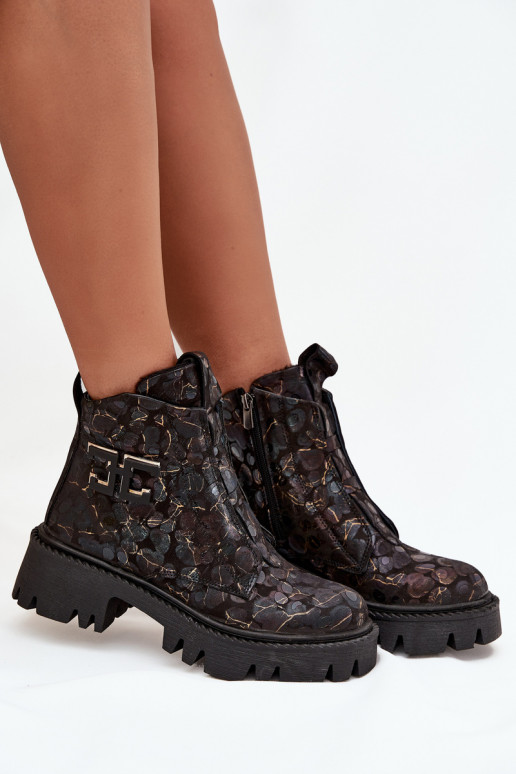 Piel Botas de mujer con adornos calentamiento Artiker 57C2084 Negro y-color dorado