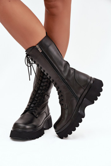 Piel botas calentamiento con una plataforma Artiker 57C2282 de color negro