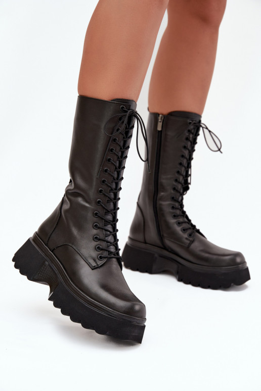 Piel botas calentamiento con una plataforma Artiker 57C2282 de color negro