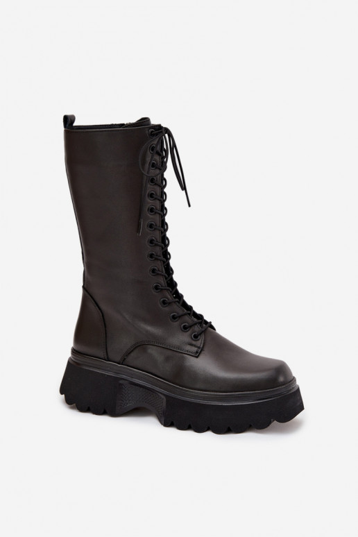 Piel botas calentamiento con una plataforma Artiker 57C2282 de color negro