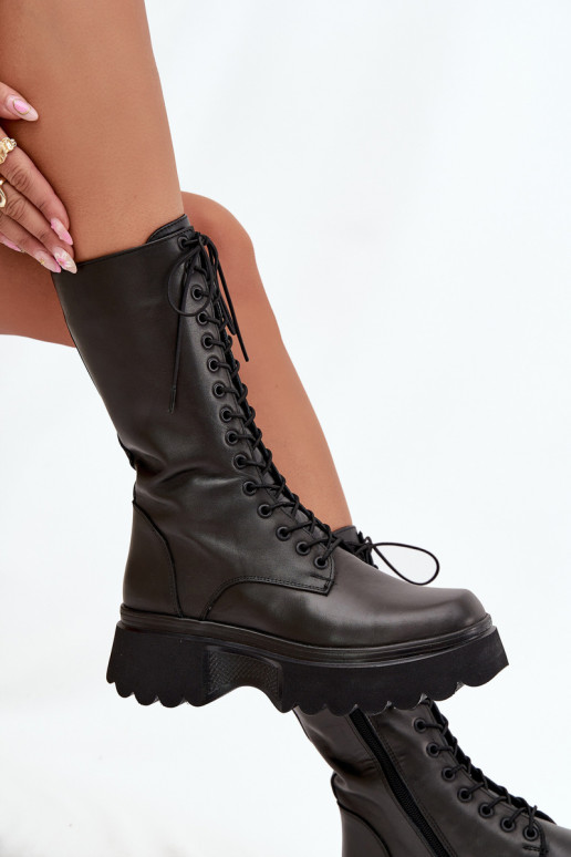 Piel botas calentamiento con una plataforma Artiker 57C2282 de color negro