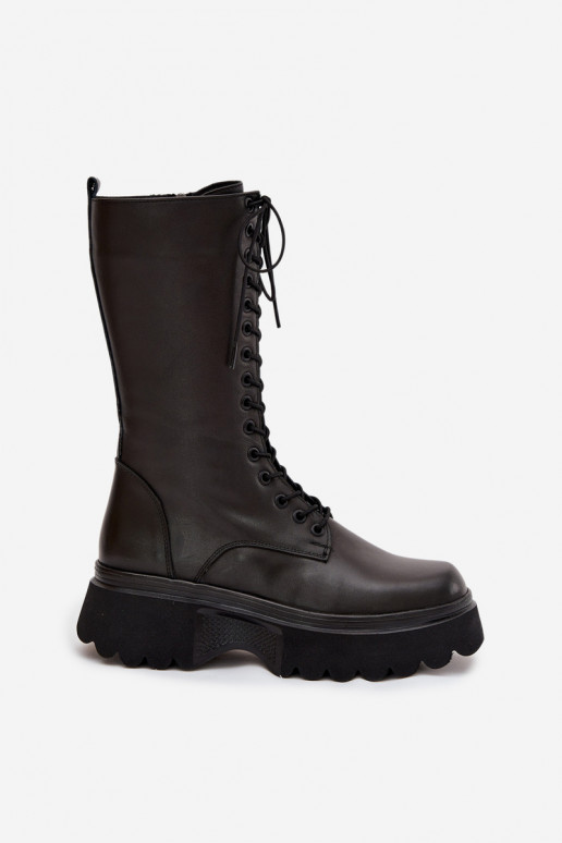 Piel botas calentamiento con una plataforma Artiker 57C2282 de color negro