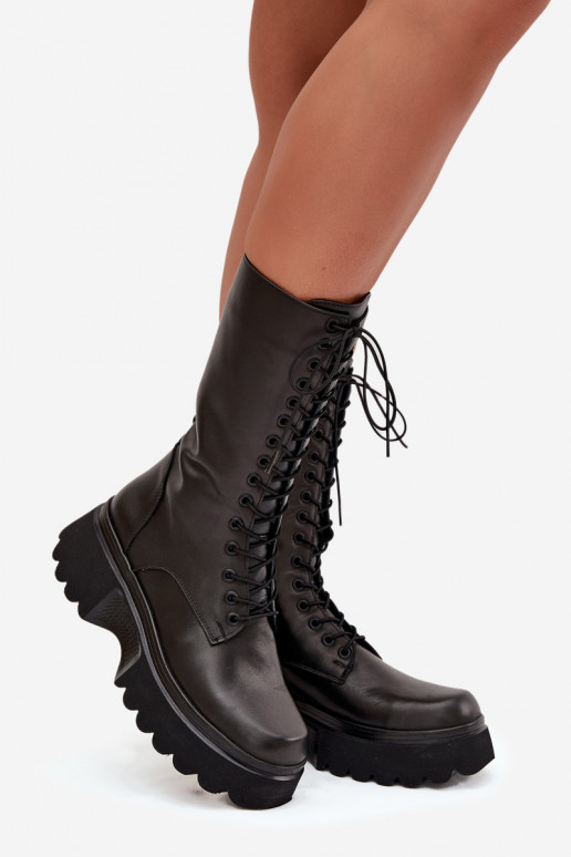Piel botas calentamiento con una plataforma Artiker 57C2282 de color negro