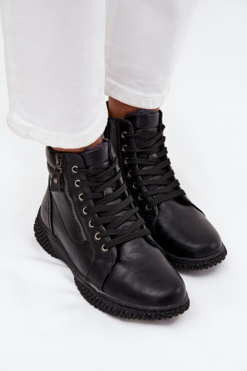 Botas de mujer calentamiento con pelo dentro de cuero ecológico de color negro Ulverina