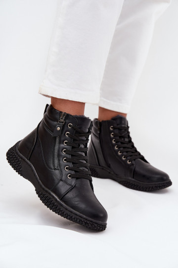 Botas de mujer calentamiento con pelo dentro de cuero ecológico de color negro Ulverina 2
