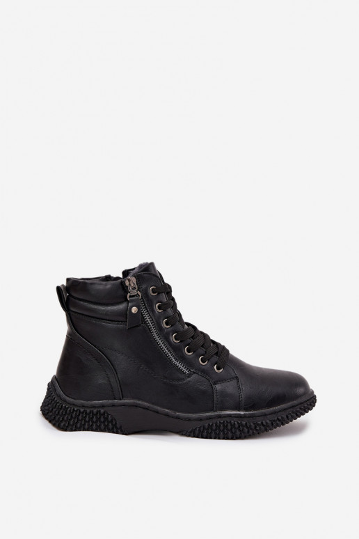 Botas de mujer calentamiento con pelo dentro de cuero ecológico de color negro Ulverina