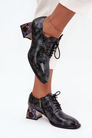 Botines de piel auténtica lacada Femenino con tacones con ojos brillantes Artiker 57C0072 color gris