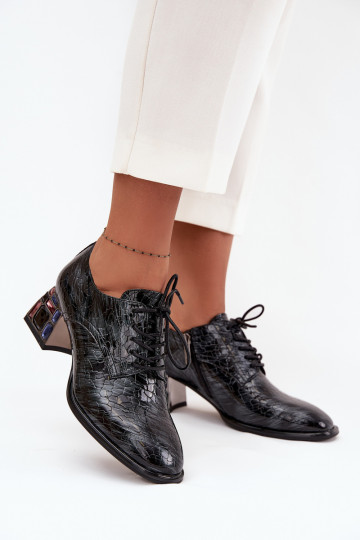 Botines de piel auténtica lacada Femenino con tacones con ojos brillantes Artiker 57C0072 color gris 2