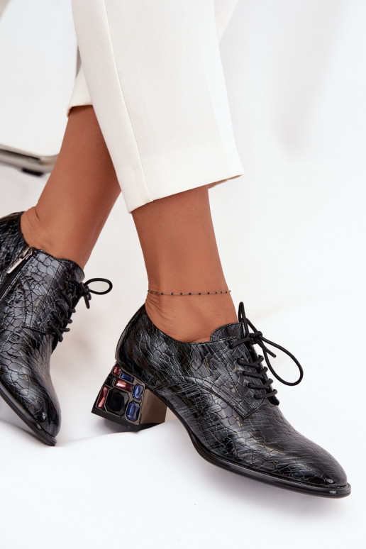 Botines de piel auténtica lacada Femenino con tacones con ojos brillantes Artiker 57C0072 color gris